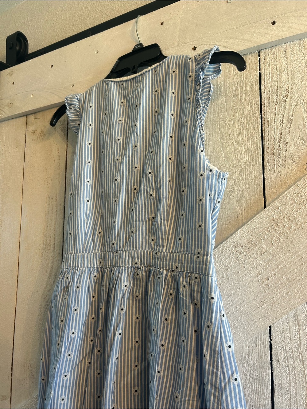 LOFT Blue and White Striped Wrap Midi Dress - Picture 3 of 5